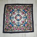Zijden sjaal met floral print 100% zijde roze marineblauw, Ophalen of Verzenden, Zo goed als nieuw, Sjaal