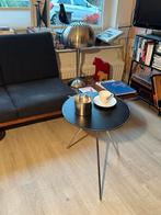 Leren tafeltje  zwart rond bauhaus chrome poten vintage, Ophalen of Verzenden, Zo goed als nieuw, 50 tot 100 cm, Minder dan 100 cm
