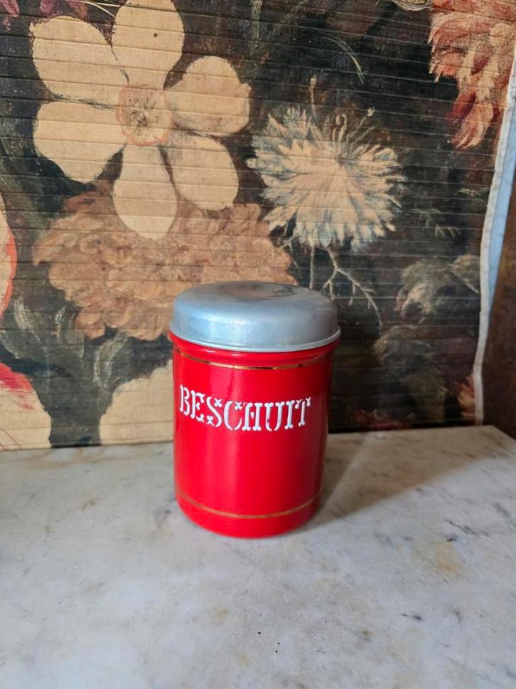 Rood emaille beschuitbus, Antiek en Kunst, Antiek | Emaille, Ophalen of Verzenden