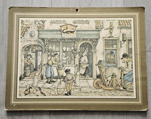 Vintage Poster / Prent Anton Pieck Apotheek 40x30cm, Verzamelen, Foto's en Prenten, Gebruikt, Prent, Overige onderwerpen, Voor 1940