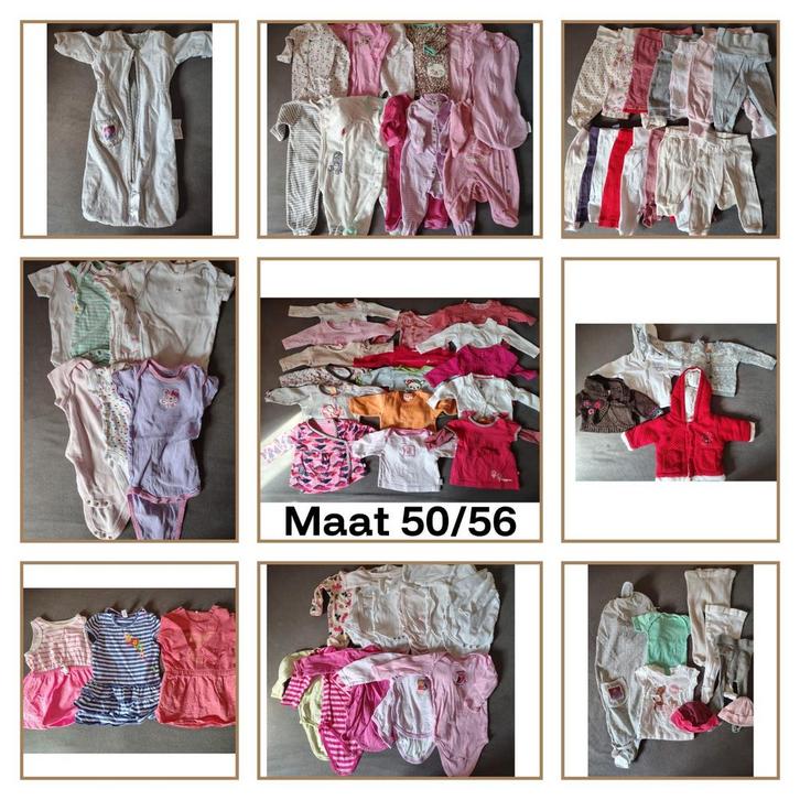 Bananendoos vol meisjeskleding maat 50/56 - €33, Kinderen en Baby's, Babykleding | Baby-kledingpakketten, Gebruikt, Ophalen of Verzenden