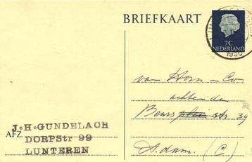J.H. Gundelach, Lunteren - 02.1956 - briefkaart beschikbaar voor biedingen