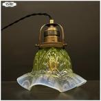 Vintage hanglampje met groen glas + gedraaid snoer, Gebruikt, Vintage, Ophalen of Verzenden, Glas
