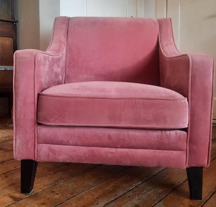 Velvet, (oud)roze fauteuil  Graag deze week ophalen, Huis en Inrichting, Fauteuils, Zo goed als nieuw, Stof, 50 tot 75 cm, 75 tot 100 cm