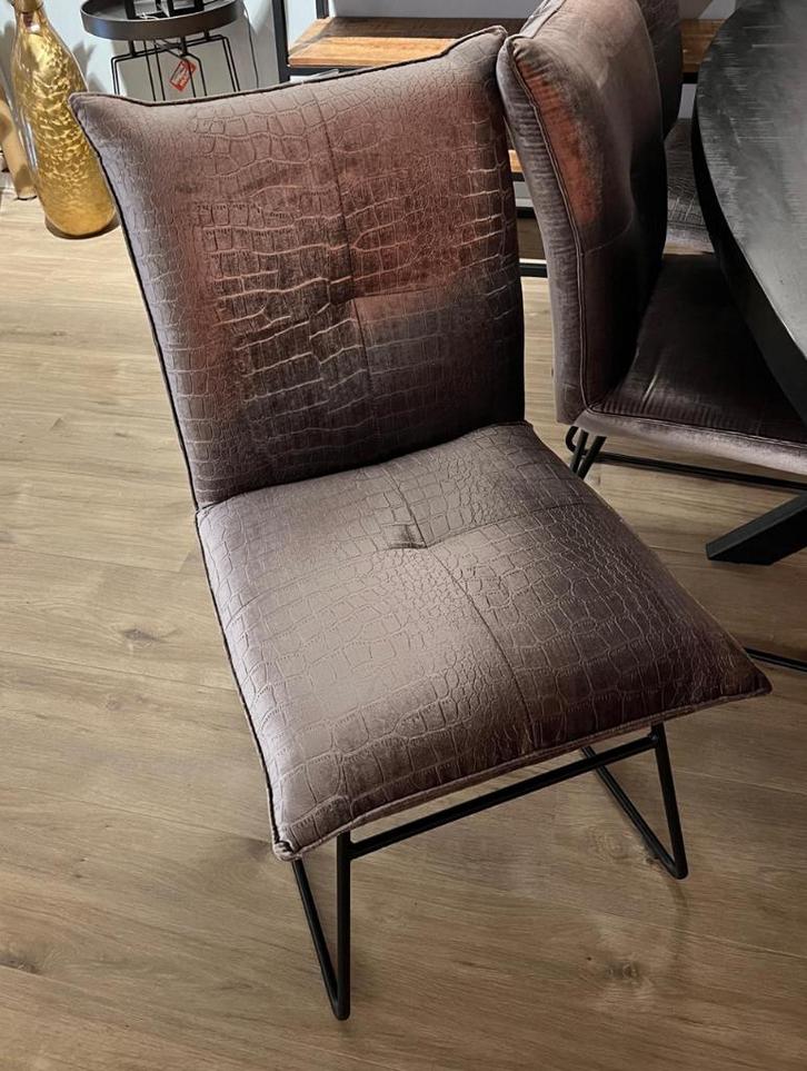 4x Luxe Eetkamerstoelen – Velours Croco Champagne, Huis en Inrichting, Stoelen, Zo goed als nieuw, Vier, Stof, Overige kleuren