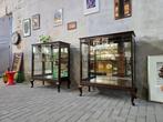 1x Vintage Show Vitrinekast | Dressoir Vitrine Kast Hout, 100 tot 150 cm, 100 tot 150 cm, Ophalen of Verzenden, Glas