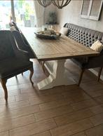 Kloostertafel eetbank en gecapitonneerde stoelen Olav Home, Ophalen, Gebruikt, 100 tot 150 cm, Landelijk