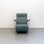 Leolux Scylla blauw/wit gestreept hoge rug + hocker, Huis en Inrichting, Fauteuils, Niet ingevuld, Niet ingevuld, Ophalen of Verzenden