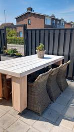 Tuintafel met 6 wicker stoelen., Tuin en Terras, Tuinsets en Loungesets, Ophalen, Zo goed als nieuw, Hout, 6 zitplaatsen