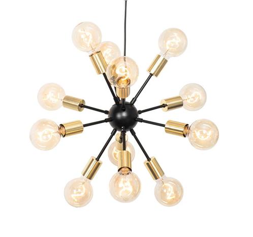Modern Pendant Light Black with Gold Accents - 12 lights, Huis en Inrichting, Lampen | Hanglampen, Zo goed als nieuw, 50 tot 75 cm