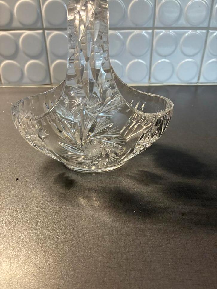 Kristallen Mandje met Handvat, Antiek en Kunst, Antiek | Glas en Kristal, Ophalen of Verzenden