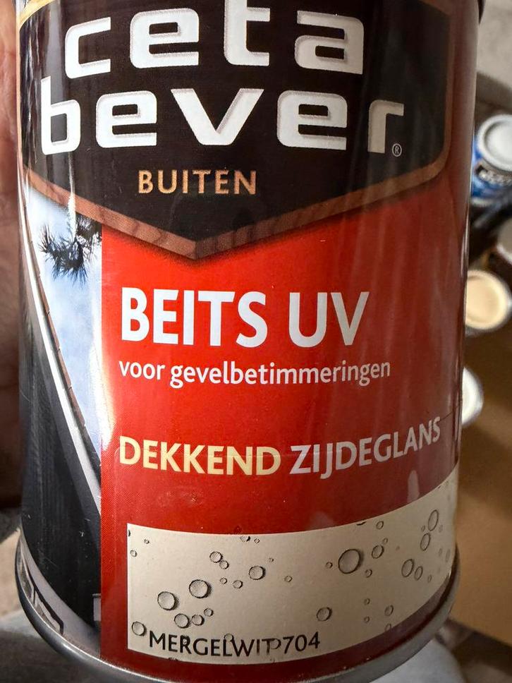 Cetabever dekkende beits mergelwit 0,75liter, Tuin en Terras, Palen, Balken en Planken, Nieuw, Ophalen of Verzenden