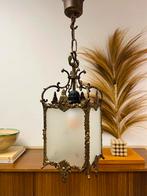 Mooie antieke Hanglamp Franse Lantaarn satijnglas geslepen, Ophalen of Verzenden, Gebruikt, Glas, 50 tot 75 cm