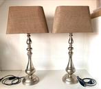 Set van 2 Tafellampen zilver metaal met bruine kap., Ophalen of Verzenden, Zo goed als nieuw, Metaal, 50 tot 75 cm