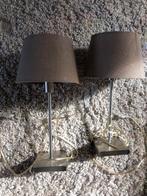 2 Leuke Lampjes met Stoffen Kapjes licht bruin, Ophalen, Gebruikt, Stof, Minder dan 50 cm