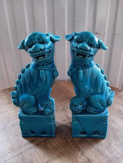 2 foo dogs Chines tempelhonden turqoise, Verzamelen, Beelden en Beeldjes, Zo goed als nieuw, Overige typen, Ophalen of Verzenden
