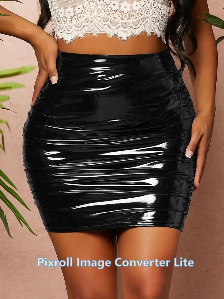 R115 zwart lak stretch rokje, maat 2XL en 4XL..., Kleding | Dames, Rokken, Nieuw, Maat 46/48 (XL) of groter, Zwart, Boven de knie