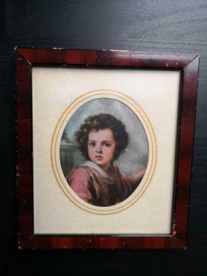 Portret afdruk op zijde - De Goede Herder - Murillo, Antiek en Kunst, Kunst | Overige Kunst, Ophalen of Verzenden