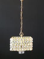 Zakkroonluchter Verguld messing frame met ovale kristallen, Huis en Inrichting, Lampen | Kroonluchters, Ophalen, Gebruikt