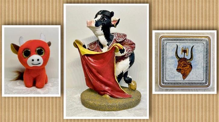 Beeldje Stier Onderzetter stier Pluche mini stier, Verzamelen, Beelden en Beeldjes, Zo goed als nieuw, Dier, Ophalen of Verzenden