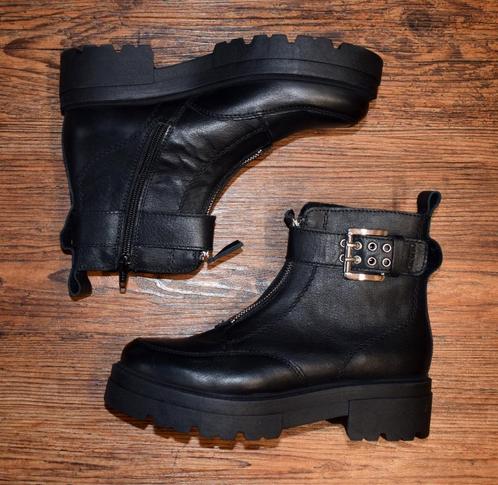 OMNIO - zwart leren enkelboots met rits - maat 41, Kleding | Dames, Schoenen, Nieuw, Lage of Enkellaarzen, Zwart, Ophalen of Verzenden