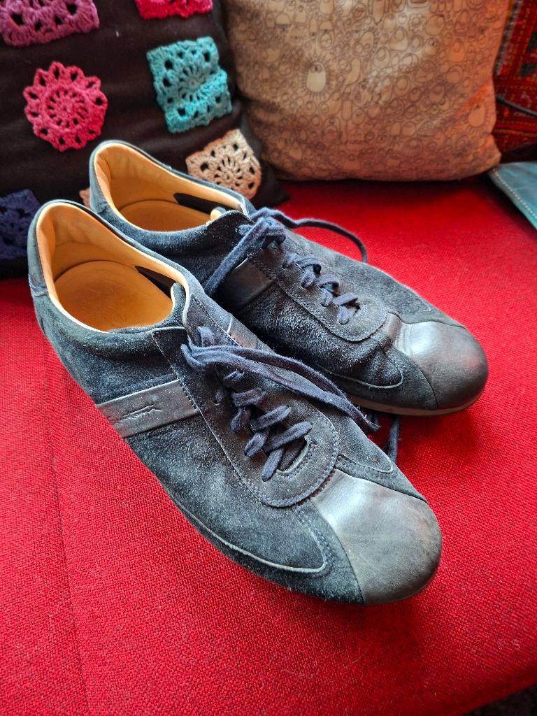 Santoni heren schoenen leer sneakers 43 blauw 9.5, Santoni, Verzenden, Blauw, Sneakers of Gympen