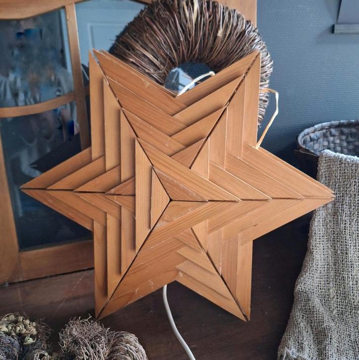 Nieuw! Vintage Houten Kerstster Kerstverlichting, Diversen, Kerst, Zo goed als nieuw, Ophalen of Verzenden