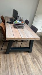 Mooie steigerhouten eettafel met 6 stoelen, Ophalen, 200 cm of meer, 50 tot 100 cm, Zo goed als nieuw