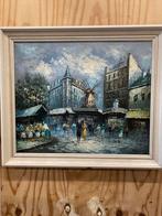 Olieverfschilderij van een stadsgezicht met molen, Ophalen