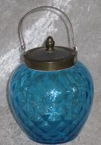 Biscuit Barrel Blue Glas Reliëf Patroon Nipt Diamond, Ophalen