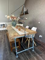 Tafel 2.10 x 0.95 met glasplaat, Huis en Inrichting, Tafels | Eettafels, Ophalen, Gebruikt, 200 cm of meer, 50 tot 100 cm