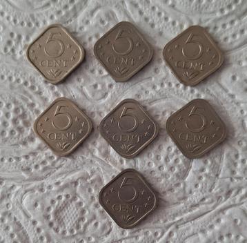 TE KOOP! 7 Munten 5c van Nederlandse Antillen uit 1980! beschikbaar voor biedingen