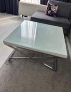 Salontafel hoogglans wit met gehard glas, Huis en Inrichting, Tafels | Salontafels, Ophalen, Gebruikt, 50 tot 75 cm, Glas