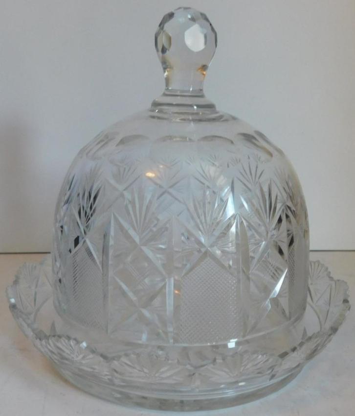 Antieke waaierkristallen 19de eeuw kaasstolp, Antiek en Kunst, Antiek | Glas en Kristal, Ophalen of Verzenden