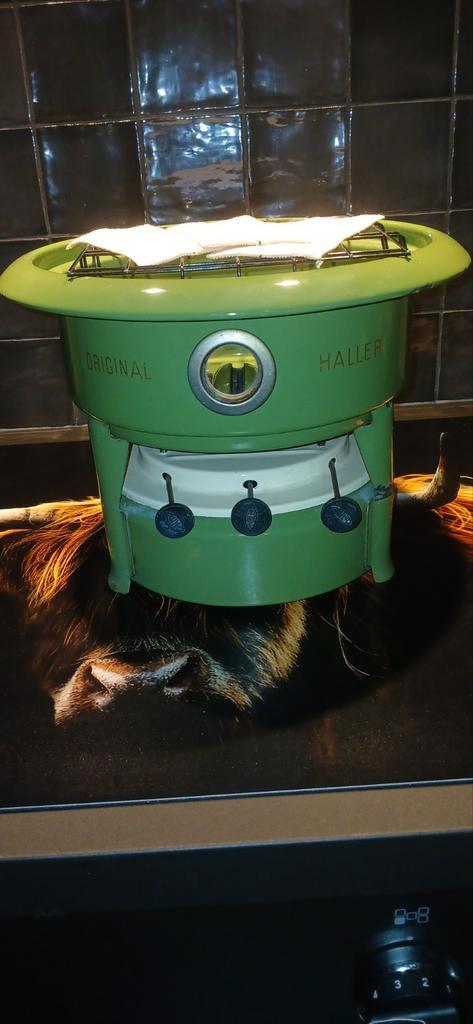 Mooi 3 pits Haller Petroleumstel - Reseda Groen, Antiek en Kunst, Antiek | Emaille, Ophalen of Verzenden