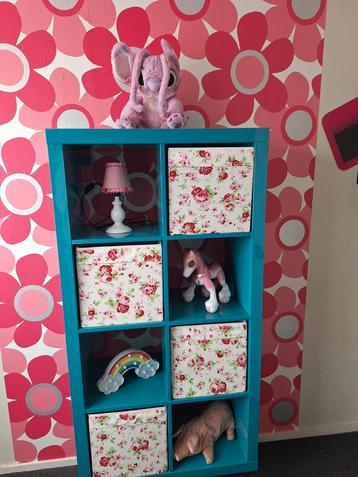 IKEA KALLAX Kast - Turquoise met Bloemen Bakken beschikbaar voor biedingen