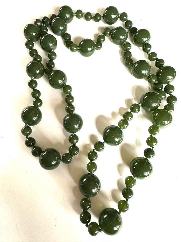 Vintage Groene Glazen geknoopte ketting, Sieraden, Tassen en Uiterlijk, Kettingen, Gebruikt, Overige materialen, Groen, Verzenden