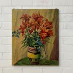 Oud schilderij vaas met rode en blauwe bloemen van Vervarcke, Antiek en Kunst, Kunst | Schilderijen | Klassiek, Verzenden
