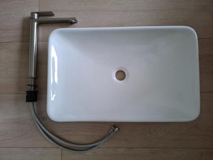 Porseleinen waskom en wastafelkraan verhoogd RVS, Doe-het-zelf en Verbouw, Sanitair, Nieuw, Kraan, Rvs, Ophalen