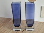 2 Prachtige Vintage Blauwe Blok Vazen Glas van Murano Italy, Antiek en Kunst, Antiek | Glas en Kristal, Verzenden