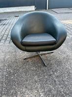 Vintage Leren Fauteuil met Draaibare Voet groen zwart €65, Gebruikt, Minder dan 75 cm, Leer, Ophalen of Verzenden