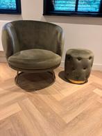 Stoel + hocker groen met gouden stalen frame nieuwstaat, Ophalen of Verzenden, Zo goed als nieuw, 75 tot 100 cm, 50 tot 75 cm