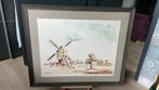 Aquarel schilderij van dorpje met molen gesigneerd, Antiek en Kunst, Kunst | Schilderijen | Klassiek, Ophalen