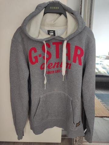 G-Star grijze heren hoodie met rode tekst opdruk  beschikbaar voor biedingen