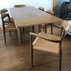 6 N.O. Moller 75  56 stoelen  en Gudme tafel vintage deens, Ophalen, Gebruikt, Bruin, Nvt