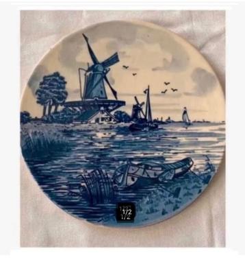 Sier wandbord Delfts Blauw Holland Molen Boot, 17,5 cm beschikbaar voor biedingen