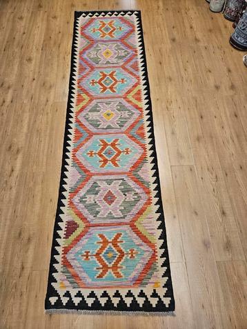 Handgeweven oosterse wollen kelim loper 296x76 beschikbaar voor biedingen