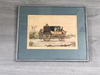 Prent/litho Stoom-postkoets 1833, met sjabloon, 44 x 36 cm, Ophalen
