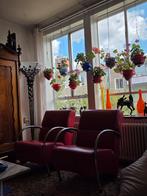 Twee rode buisframe fauteuils skai wijnrood bordeauxrood, Huis en Inrichting, Fauteuils, Art deco, 75 tot 100 cm, Ophalen of Verzenden