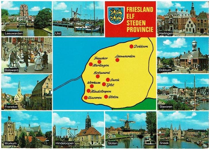 Ansichtkaart Friesland, elf steden, Verzamelen, Ansichtkaarten | Nederland, Ongelopen, Friesland, 1980 tot heden, Ophalen of Verzenden